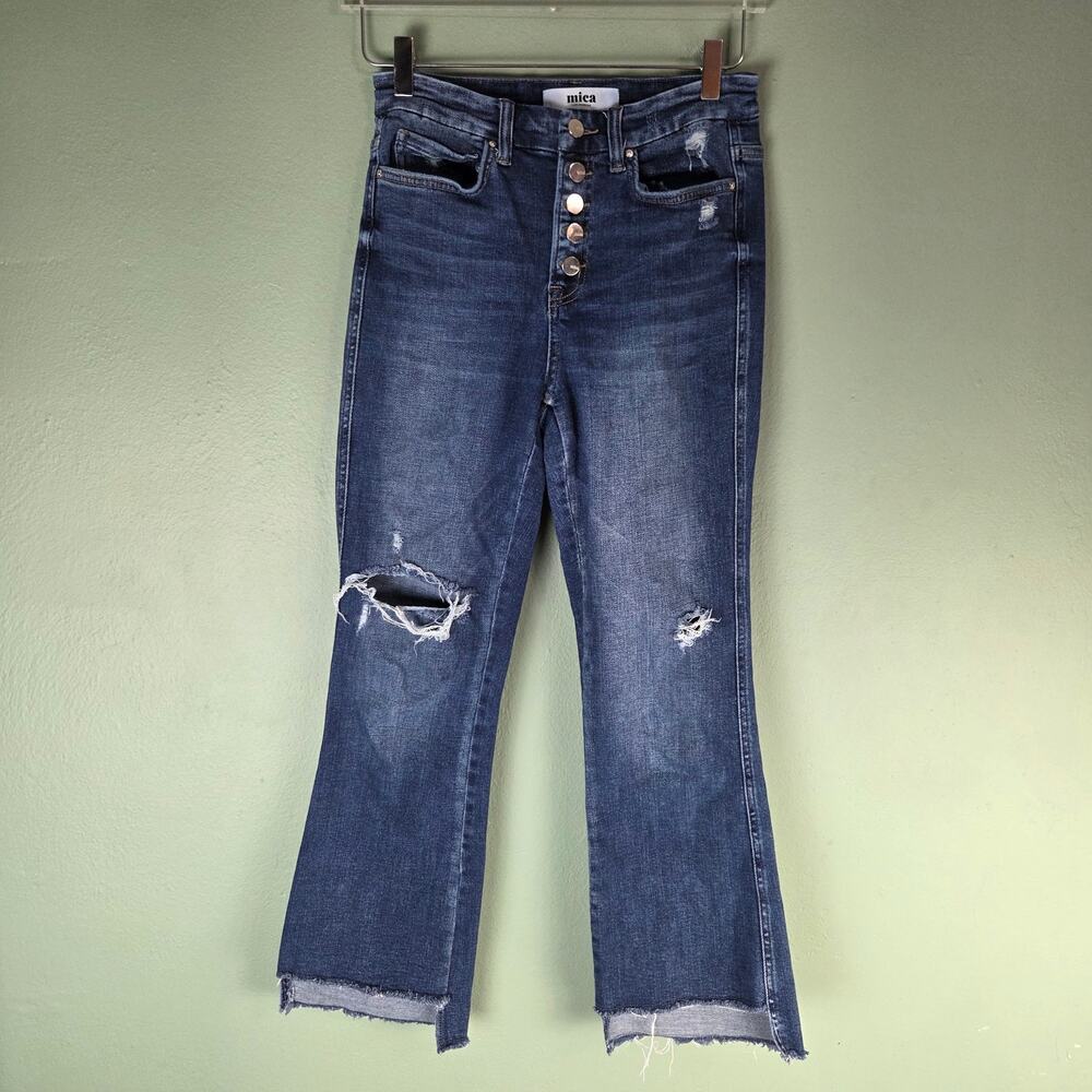 Mica Denim Womens Medium High Rise Crop Flare Button Fly Step Hem Jeans Size 27